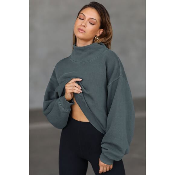 Joah Brown Tops - Joah Brown Turtleneck Sweatshirt Evergreen French Terry - S/M